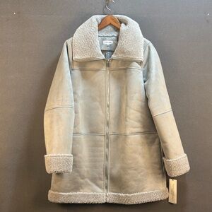 Calvin Klein Rolled Cuff Faux Suede Sherling Jacket Women's Large Gray Thick
